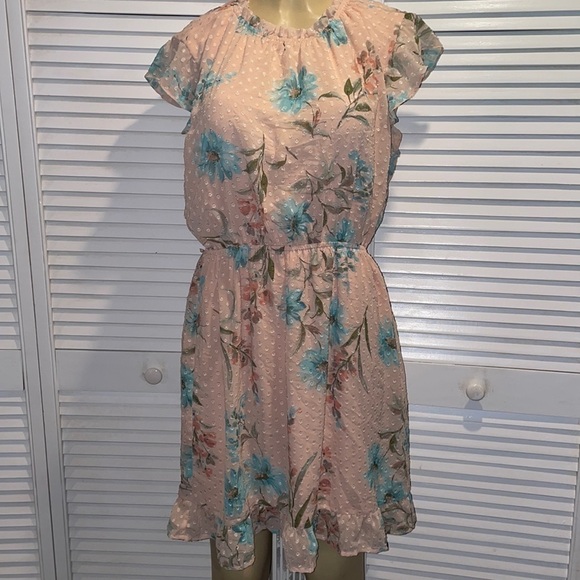 DR2 Dresses & Skirts - Dr2 by Daniel Rinn Pink and Blue Floral Dotted Dress size L